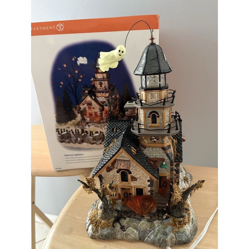 Dept 56 Halloween Shipwreck Lighthouse Lights Movement Works 55088 VIDEO